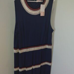 JustFab Navy Blue Fit and Flare dress with embroidery details size 3 X NWT